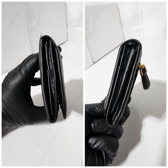 Authentic Prada Saffiano Lux Leather Flap Continental Wallet Black - Picture 4 of 15